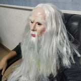 Funny White Hair Wizard Mask White Beard Grandpa Head Cover Santa Latex Role Play Props Halloween Props