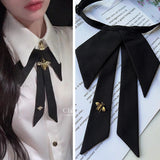 College Style Black Fabric Bow Tie Pearl Bee Fashion Shirt Collar Casual Solid Necktie Gifts for Women Accessories Wholesale