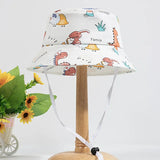 Cute Cartoon Printing Bucket Baby Hat Cotton Breathable Kids Fisherman Hat Infant Toddle Sun Hat with Drawstring for 1-5 Years
