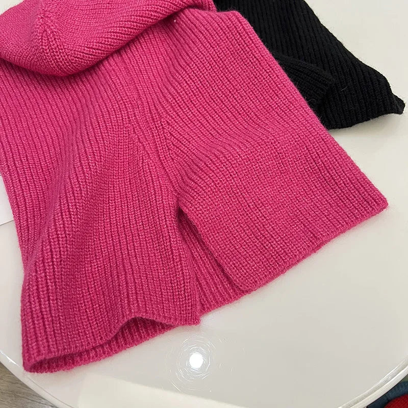 Hat Simple Solid Colour Cap Balaclava Knitted Pullover Hat women's Winter Warm Scarf Hat all-in-one Gorros Invierno