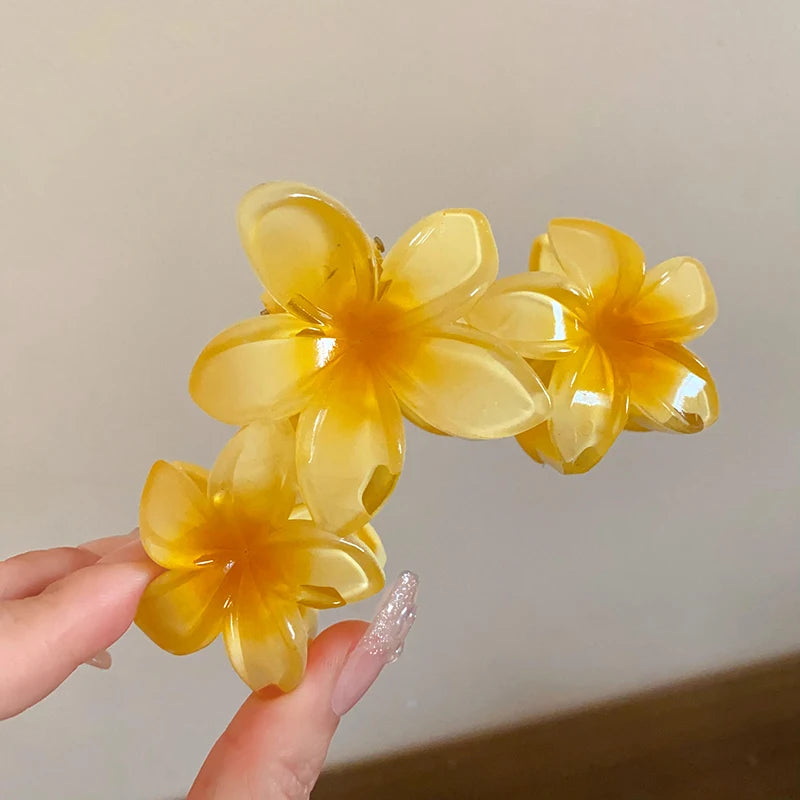 Dopamine Sunflower Shark Clip Sweet Gradient Flower Grab Clip Ponytail Braid Hair Clip for Girls Beach Vacation Hairstyles