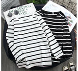 1PC Spring and Autumn Winter Black Striped Top with Foreign Style Ins Bottom Shirt Women Long Sleeve T-shirt
