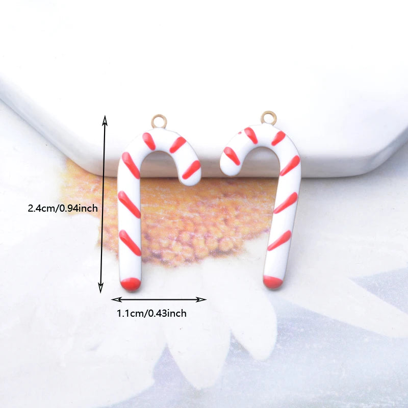 20pcs Copper Both Side Enamelled Christmas Crutches Charms Colorful Candy Cane Pendant DIY Earring Necklace Bracelet Accessories