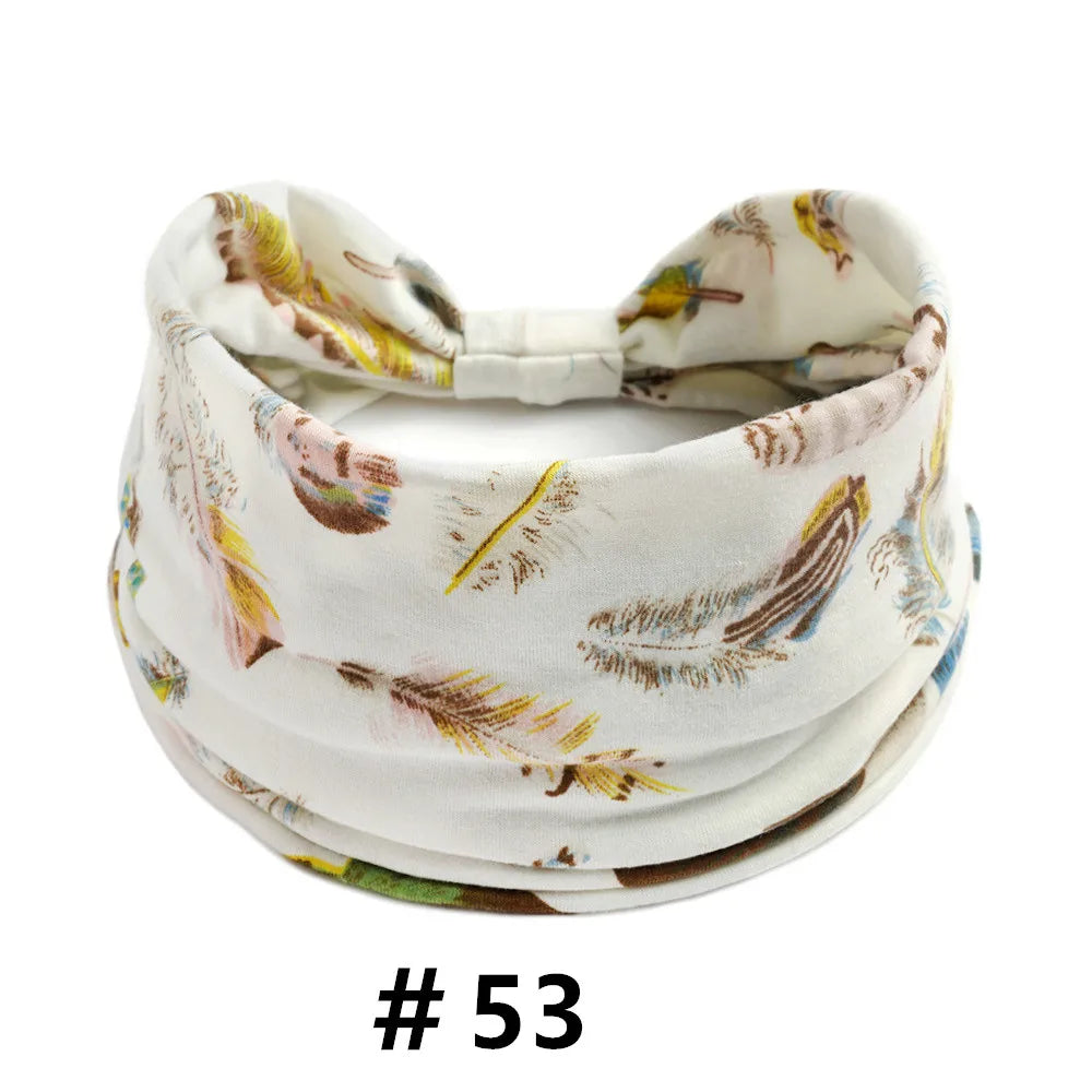 Leopard Print Headbands for Women Wide Boho Turban Head Wraps Cotton Knotted Elastic Hairbands Non Slip Workout Hair Accessories