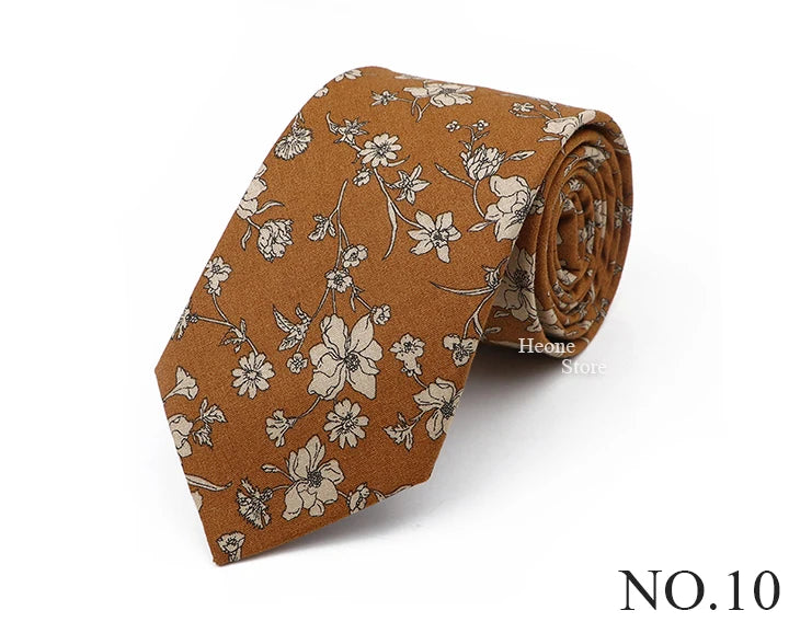 New Chic Floral Tie For Men Women 100% Cotton Beautiful Elegant Flower Necktie White Blue Narrow Skinny Wedding Casual Cravat