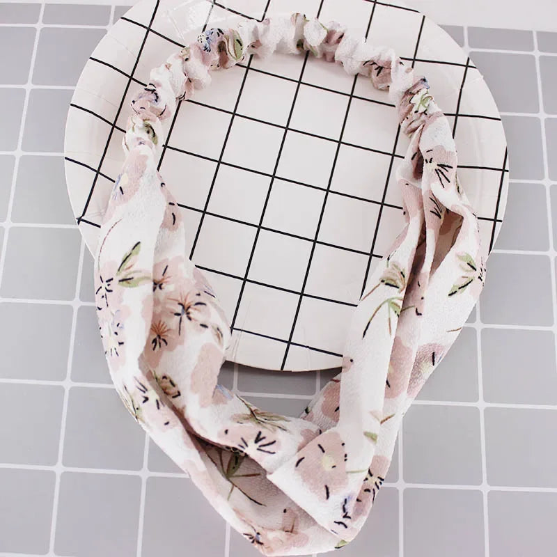 Fashion WomenFloral Headband Hair Accessories Leopard Cross Knotted Bow Chiffon Hair Band Girls Headdress Ladies Hoop Headwear