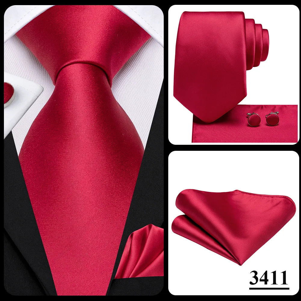 Hi-Tie Designer Dusty Pink Solid Silk Wedding Tie For Men Hankerchief Cufflink Set Gift Men Necktie Fashion Business Party