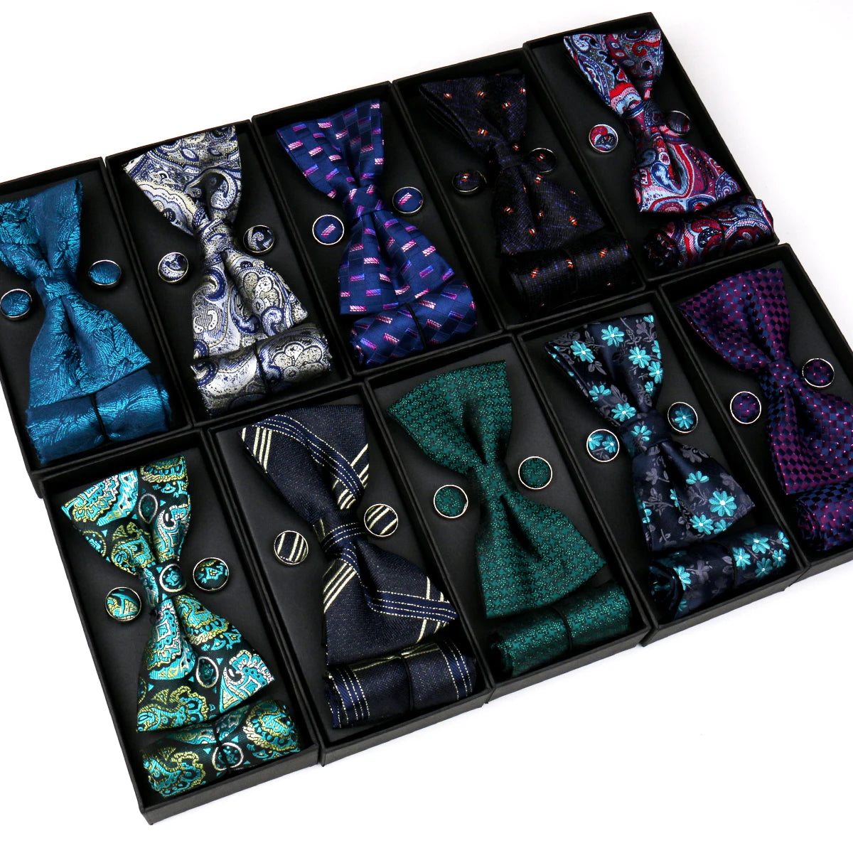 Bowtie Set For Men Gift Box Business Fashion Red Bow Tie Pocket Square Cufflinks Set Bowtie 3pcs For Wedding Hanky Cravatas Neck