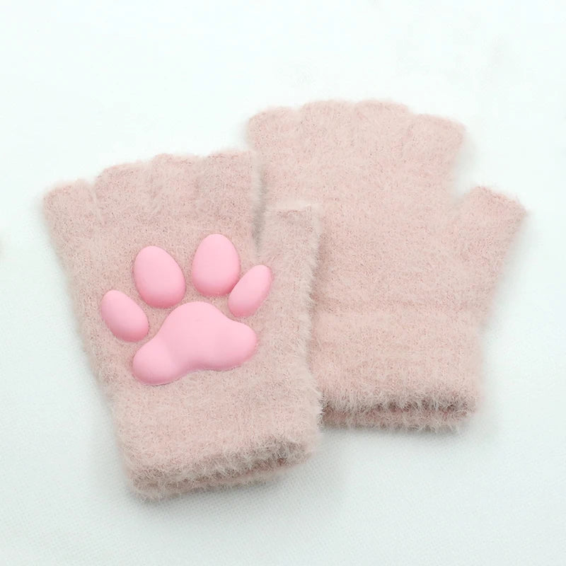 Fashion Silicone Cat Claw Gloves Fingerless Plush 3D Toes Cat Paw Hand Sleeves Knitted Kitten Mittens Lolita Cosplay Supplies