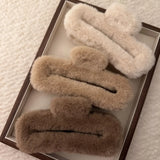 Winter Plush Square Hair Claw for Women Korean Elegant Acrylic Hairpins Faux Fur Hair Clip Pink Barrette Crab Hair Accessories