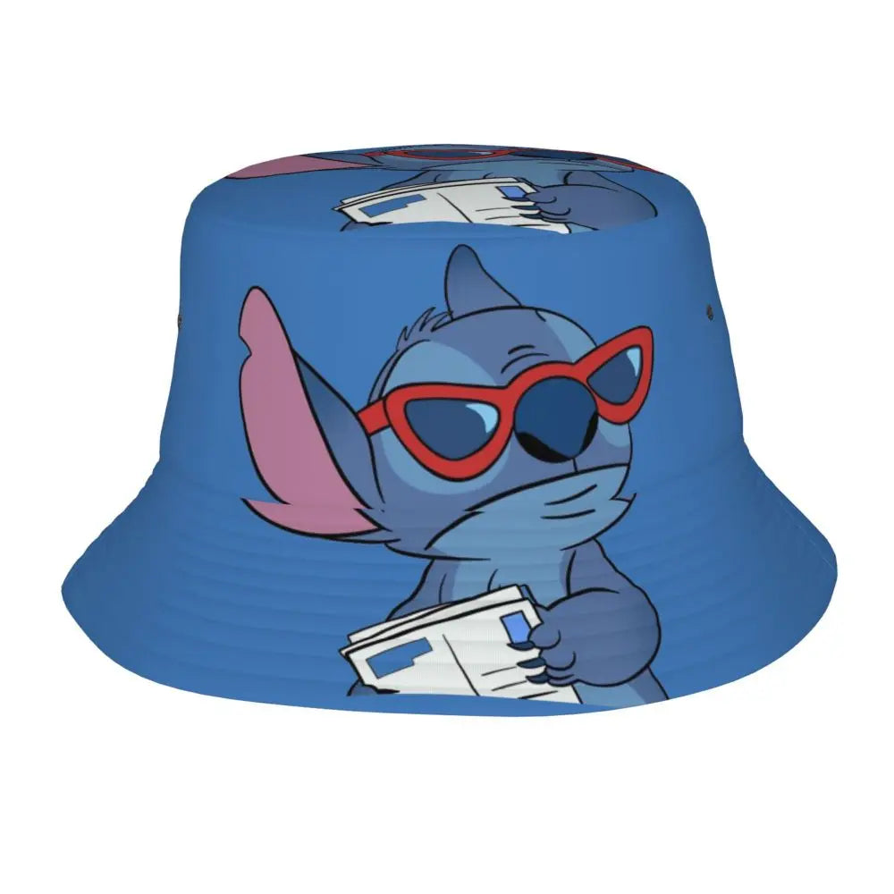 Unisex Kawaii Bucket Hats Funny Stitch Cartoon Accessories Bob Hat For Beach Headwear Lightweight