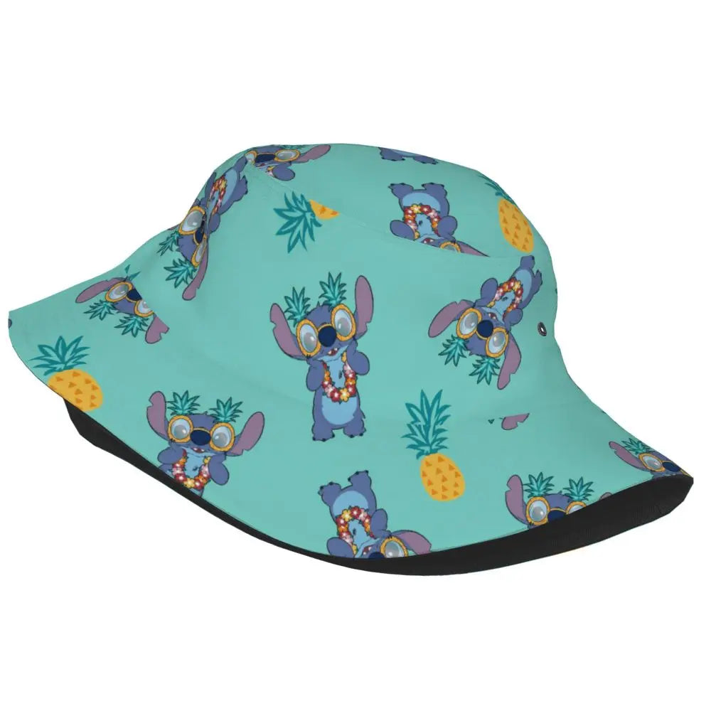 Unisex Kawaii Bucket Hats Funny Stitch Cartoon Accessories Bob Hat For Beach Headwear Lightweight
