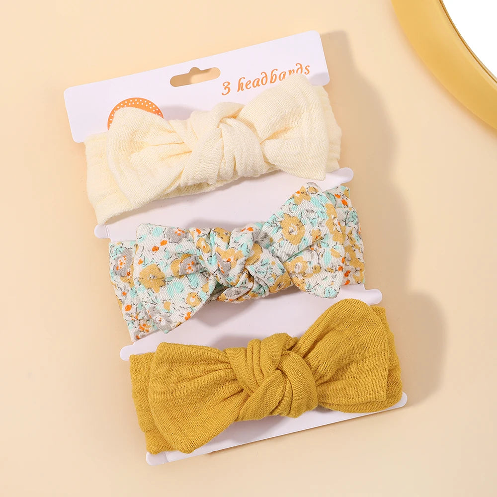 3Pcs/set Elastic Soft Headband for Baby Hair Accessories Newborn Bows Headwear Printing Toddler Bandage Ribbon Bowknot Headscarf