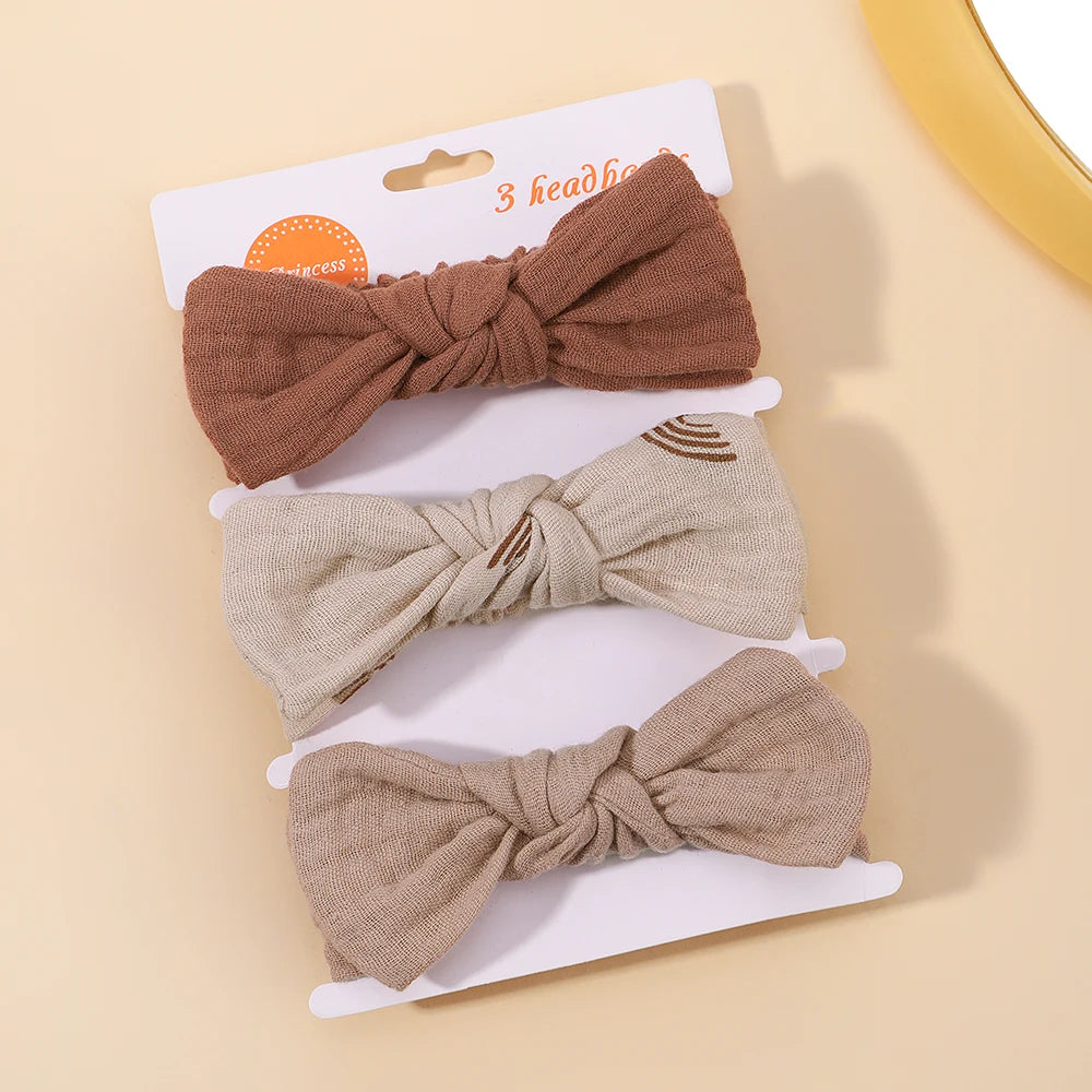 3Pcs/set Elastic Soft Headband for Baby Hair Accessories Newborn Bows Headwear Printing Toddler Bandage Ribbon Bowknot Headscarf