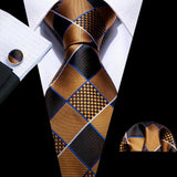 Barry.Wang Plaid Silk Men Tie Handkerchief Cufflinks Set Designer Jacquard Checked Necktie for Male Wedding Team Groomsman Corp