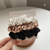 Silk Elastic Hair Bands Ponytail Holder Hair Tie Handmade White Black Coffee Hair Elastics 3Pcs Silky Satin Scrunchies Headwear