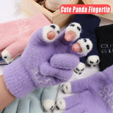 Cute Panda Fingertip Warm Gloves Women Girls Winter Fluffy Knitted Fingerless Glove Wool Touchscreen Phone Full Finger Mittens