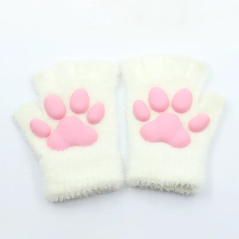 Fashion Silicone Cat Claw Gloves Fingerless Plush 3D Toes Cat Paw Hand Sleeves Knitted Kitten Mittens Lolita Cosplay Supplies