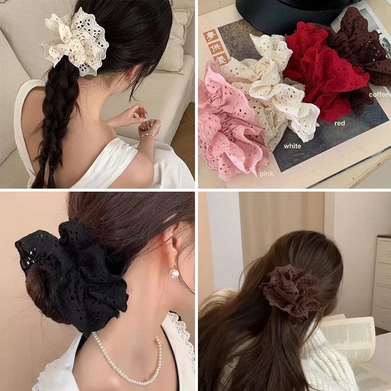 Fashion Lace Scrunchies Romantic Elastic Hair Bands Girl Solid Ponytail Holder Tie Headwear Hair Rope for Women Hair Accessories