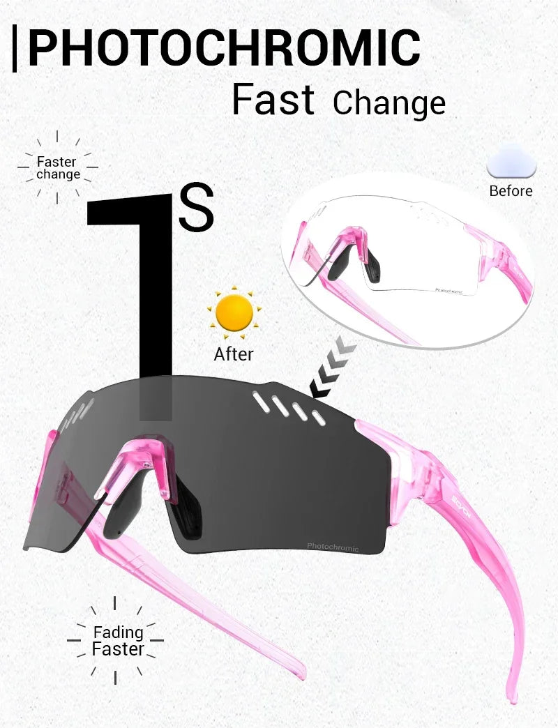 SCVCN UV400 Photochromic Cycling Glasss Sports Running Sunglasses Men Outdoor Drving Bicycle Goggles MTB Eyewear 1 Lens