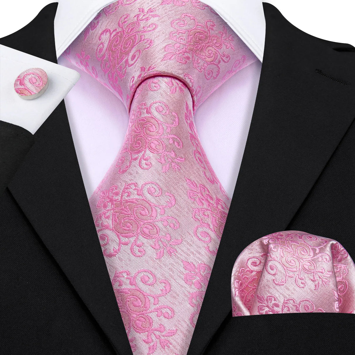 Elegant Multi Floral Silk Mens Tie Hanky Cufflinks Set Jacquard Flower Necktie For Male Wedding Business Party Event Barry.Wang