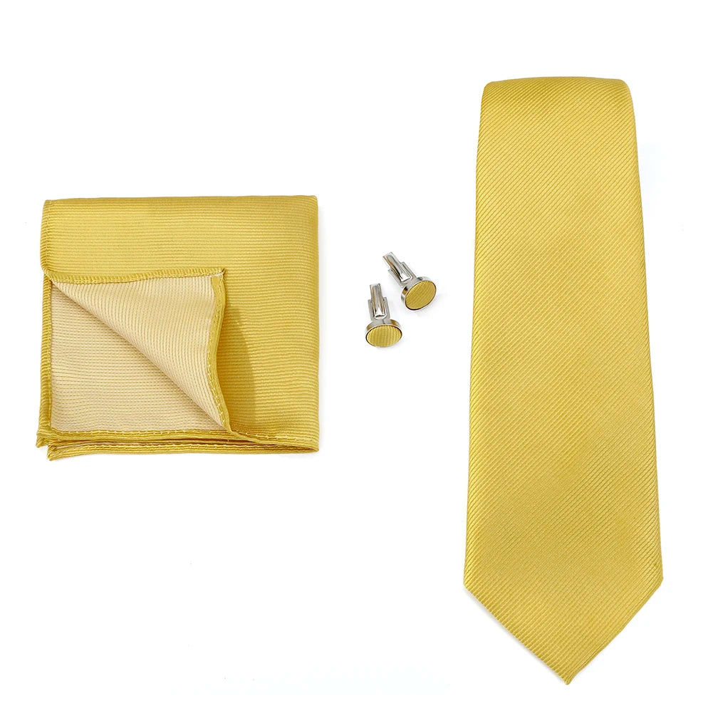 Corbata de marca de moda hecha a mano, sólida, con pañuelo y gemelos, para hombre, corbata, traje, camisa, accesorios de boda, regalos para hombre.
