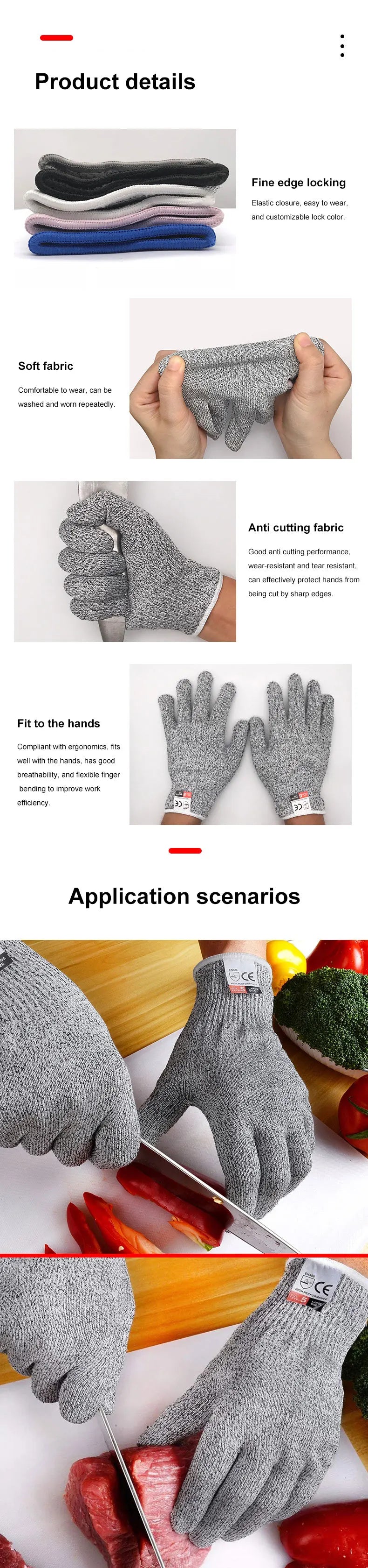 A Pair Anti Cut Proof Gloves Hot Sale Grey Black Anti Cut Level 5 Safety Work Gloves Glass Cutting Safety Protection
