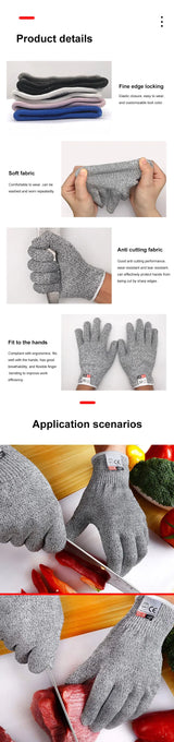 A Pair Anti Cut Proof Gloves Hot Sale Grey Black Anti Cut Level 5 Safety Work Gloves Glass Cutting Safety Protection