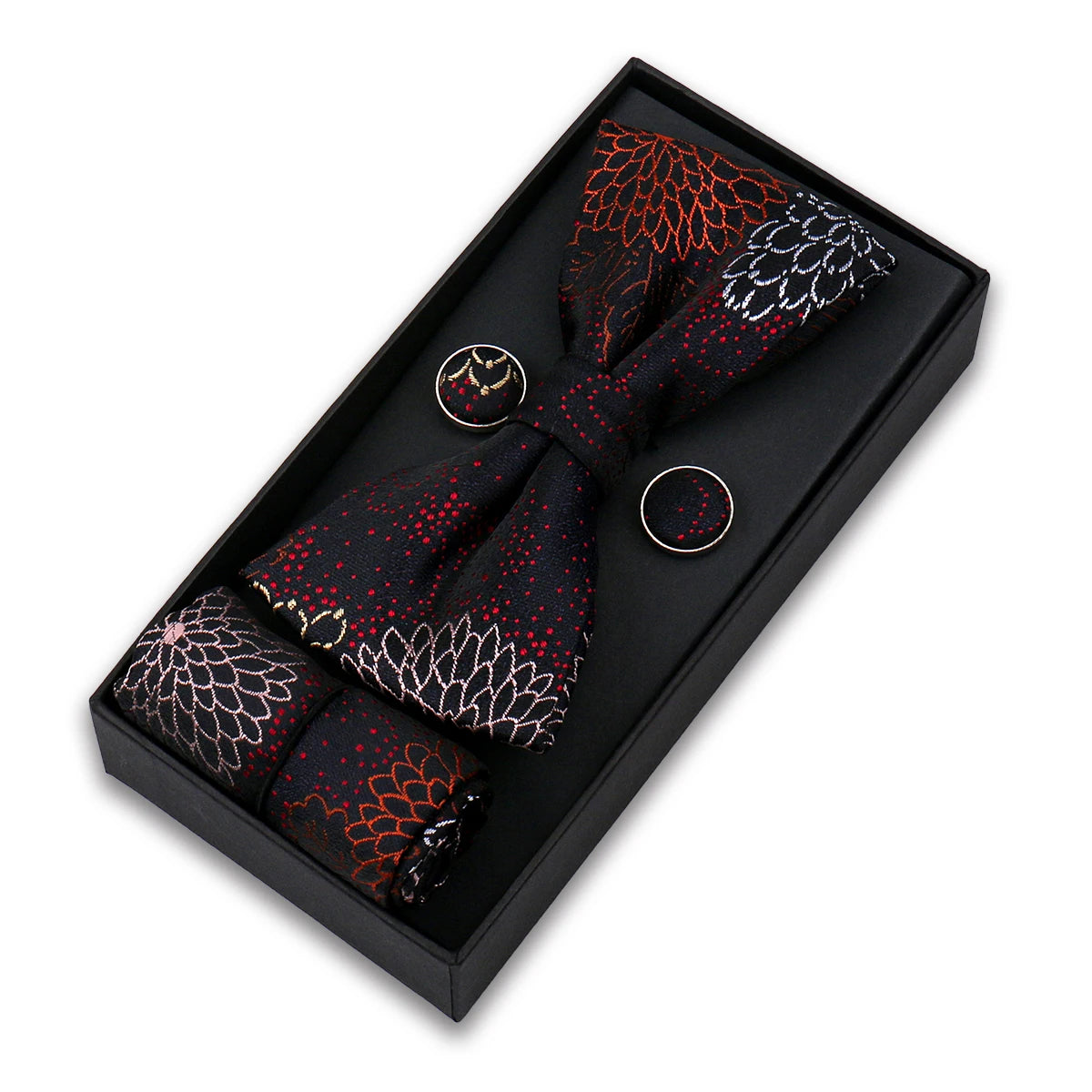 Bowtie Set For Men Gift Box Business Fashion Red Bow Tie Pocket Square Cufflinks Set Bowtie 3pcs For Wedding Hanky Cravatas Neck