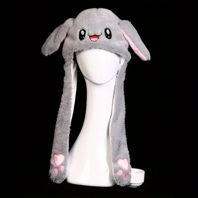 Women's Cute Beanies Hat Animal Rabbit Ears Glowing Moving Short Plush Warm Skullies Cap Autumn Winter Outdoor Travel Casual Hat