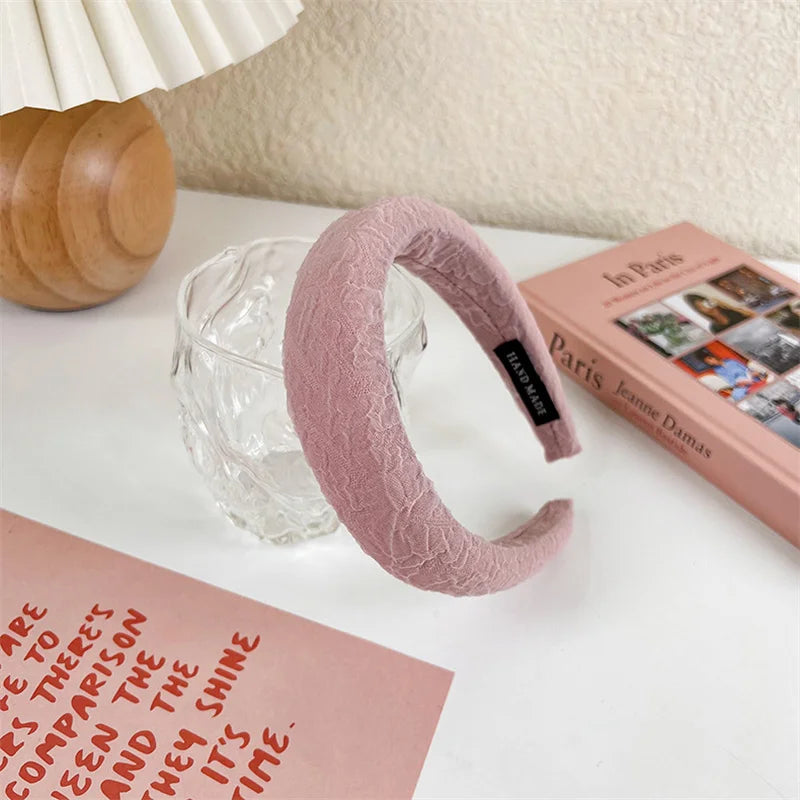 2022 Gentle Pink Womans Hairbands Girl Sweet Plush Wide Side Sponge Headband Hair Hoop Fashion Simple Solid Color Hair Accessory