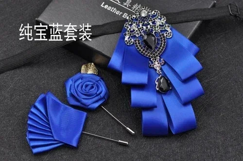 Luxury Black Rhinestone Handmade Bow Tie Men's Wedding Groomsman High-end British Boy Business Suit Shirt Bowtie Set