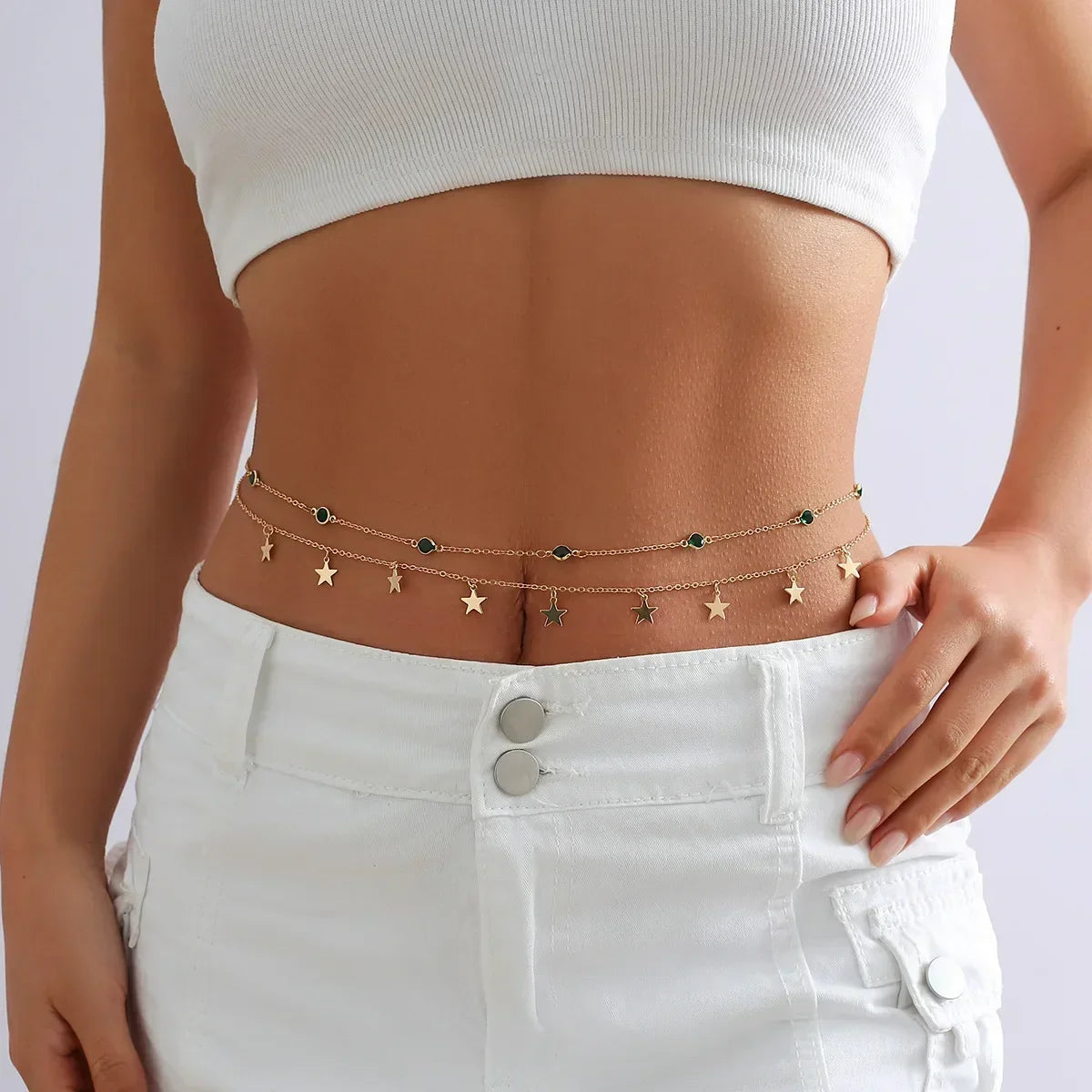 Waist Accessory Fashionable and Personalized Round Bead Chain Twisted Chain Double-layer Women's Waist Chain New Body Chain