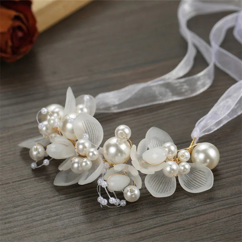 Elegant Girls Headband Imitated Pearl Hair Headdress Baby GirlsFlower Wreath Bride Garland Head Hoop Wedding Headbands Hair