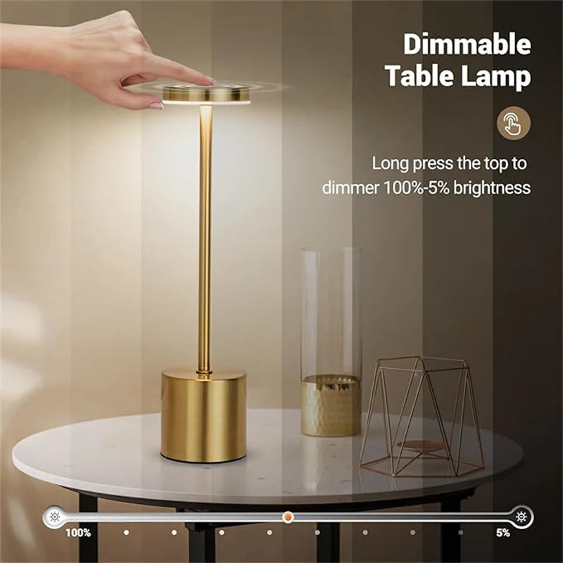 1PC Metal Classic Table Lamp USB Rechargeable Night Light Stepless Dimming Touch 3 Level Bedside Lamp Hotel Bar Decoration