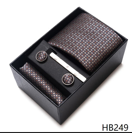 65 Colors Fashion Tie Handkerchief Set Tie Clip Necktie Box Man's Shirt Dark Red  Accessories Men Wedding Holiday  Gift