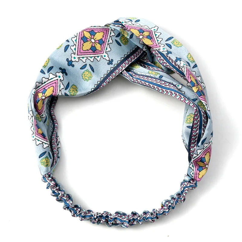 Women Girls Summer Bohemian Hair Bands Print Headbands Retro Cross Turban Bandage Bandanas HairBands Hair Accessories Headwrap