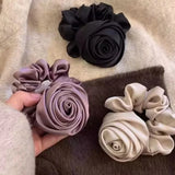 SIMPLEJEWEL™Handmade Rose Flower Elastics Hair Scrunchies, Ties  Satin Scrunchies Hair Band Ponytail Holder Band Scrunchies Ring
