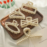 5pcs/set Korean Imitation Pearl Hairpins Geometric Hair Claws Bath Large Catch Clip Shark Clip Back Head Women Hair Accessories
