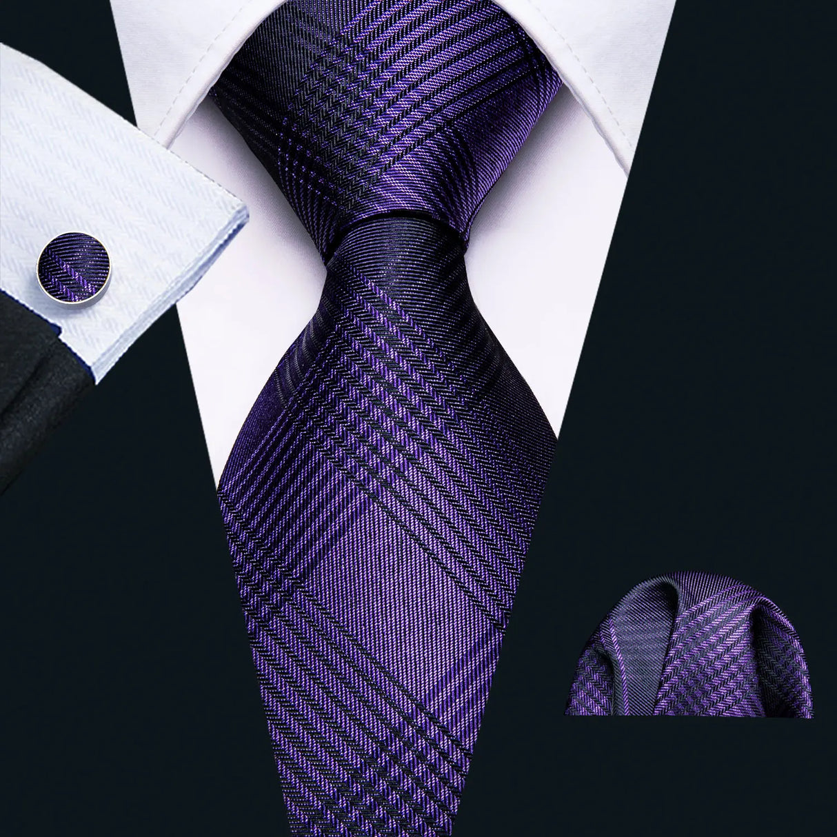 Male Gift Silk Men Tie Set Purple Violet Solid Paisley Striped Wedding Business Tie for Man Necktie Handky Cufflinks Barry.Wang