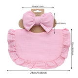 2Pcs/Set Muslin Cotton Ruffled Baby Bibs Hair Bows Girls Headbands Solid Colour Newborn Saliva Towel Feeding Burp Cloths Scarf