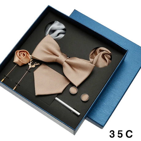 Tie Pocket Square Set Box Gift For Men Women Wedding Party Business Neck Tie Cufflinks Brooch Handky Solid Color Wholesale