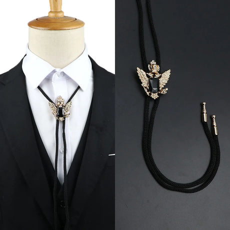 Vintage Bolo Tie Shirt Chain Cowboy Jazz Alloy Men Women Leather Rope Long Necklace Imitation Obsidian Sweater Chain Men Accesso