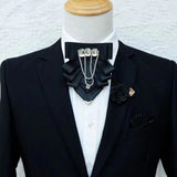 Original Fashion Tassel Rhinestone Bow Tie British Business Banquet Dress Collar Flowers Men's Wedding Bow-tie Brooch 3 Pcs Set