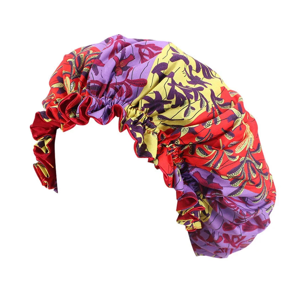Kids Girls Sleep Cap Floral Print Hair Bonnet Satin Night Sleep Hat Turban Sleeping Hat Children Hair Care Bonnet Nightcap Caps