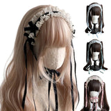Gothic Headbands for Women Subculture Headband Gothic Bow White Headwear Cosplay Maid Flouncing Photo Props