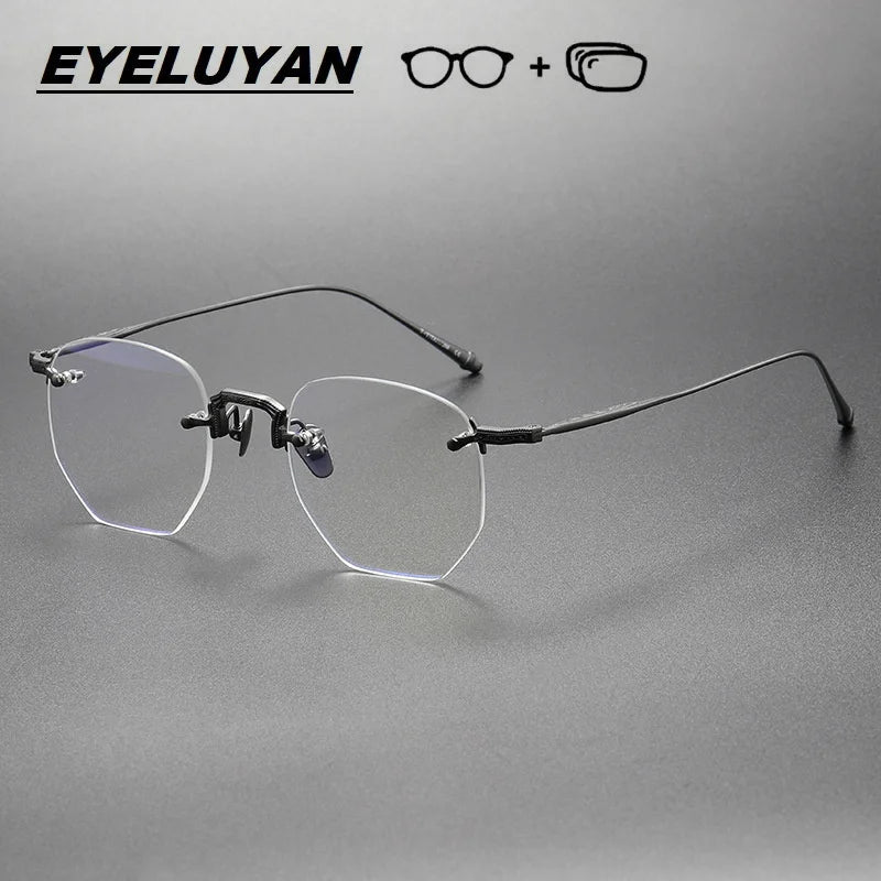 EYELUYAN Prescription Glasses 1.61 MR-8 Anti Radiation Aspheric Lens Myopia Optical Rimless Eyeglasses Pure Titanium Frame