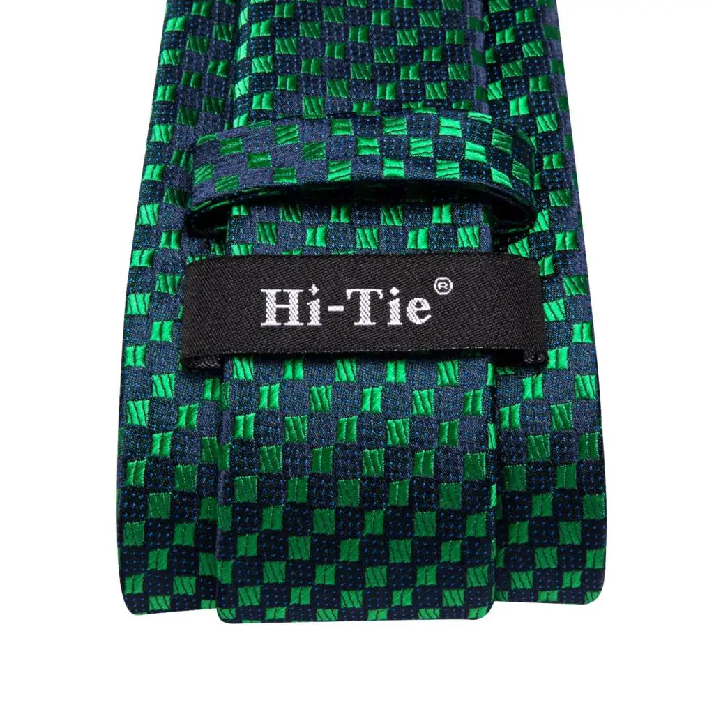 Hi-Tie Dark Green Psialey Silk Elegant Tie For Men Groom Wedding Men Necktie Pocket Square Cufflink Accessory Wholesale Designer