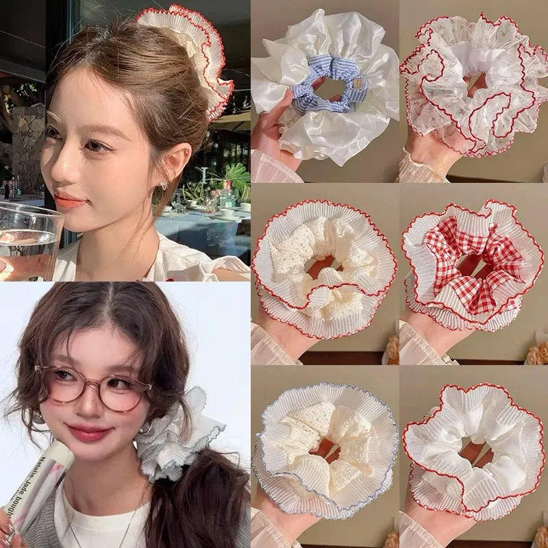 Women Lace Hair Scrunchies Girls Elastic Hair Bands Ponytail Holders Tie Hair Hoop Large Plaid Scrunchy Rubber Bands Headwear