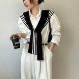 Blouse Shoulders Fake Collar Knitted Shawl Solid Color Sunscreen Black White Stripe Scarf Cape Scarf Accessories Wool Scarves